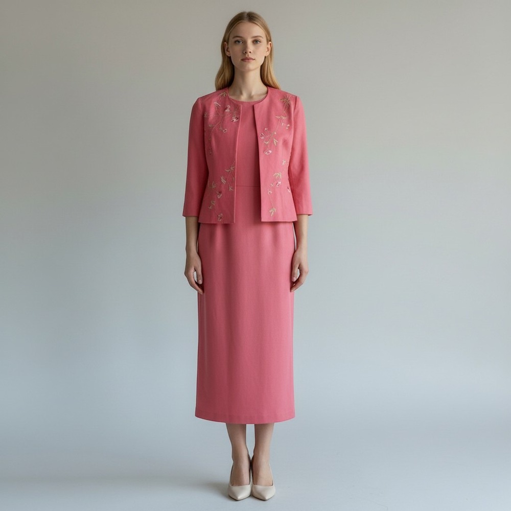 Positive Attitude Salmon Linen Blend Embroidered Maxi Dress and Jacket Set 12